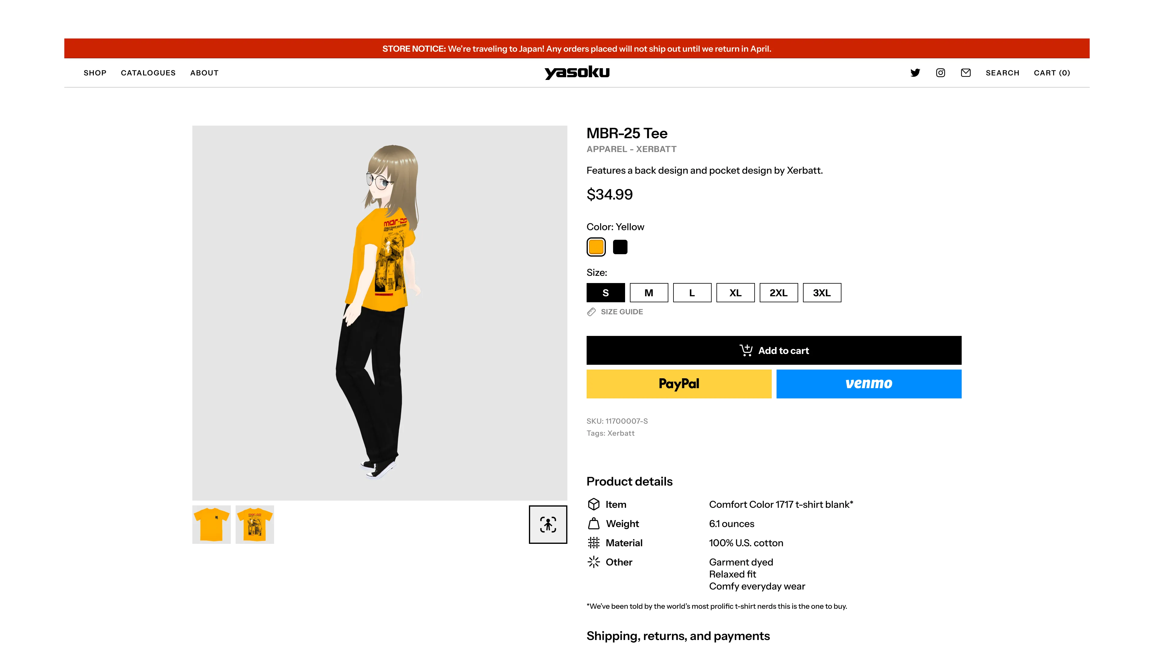 UI design for a product page on Yasoku Publishing's online storefront.